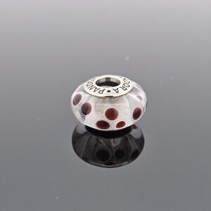 Pandora 925 Sterling Silver Bubbled White Dotted Glass Brown Spots Charm